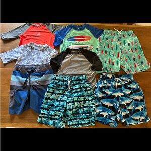 Boys 8pc SWIM TRUNKS & spf rash guard sun-shirt LOT size 7/8 7 small